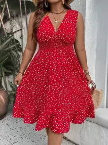 Breezaya Vestido bohemio de verano con estampado de lunar, volantes en el bajo, color burdeos para vacaciones y playa, tallas grandes para mujeres