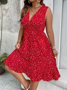 Breezaya Vestido bohemio de verano con estampado de lunar, volantes en el bajo, color burdeos para vacaciones y playa, tallas grandes para mujeres