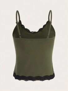 ROMWE Fairycore Top de tirantes con estampado de mariposa con encaje en contraste - Verde - Ver 3