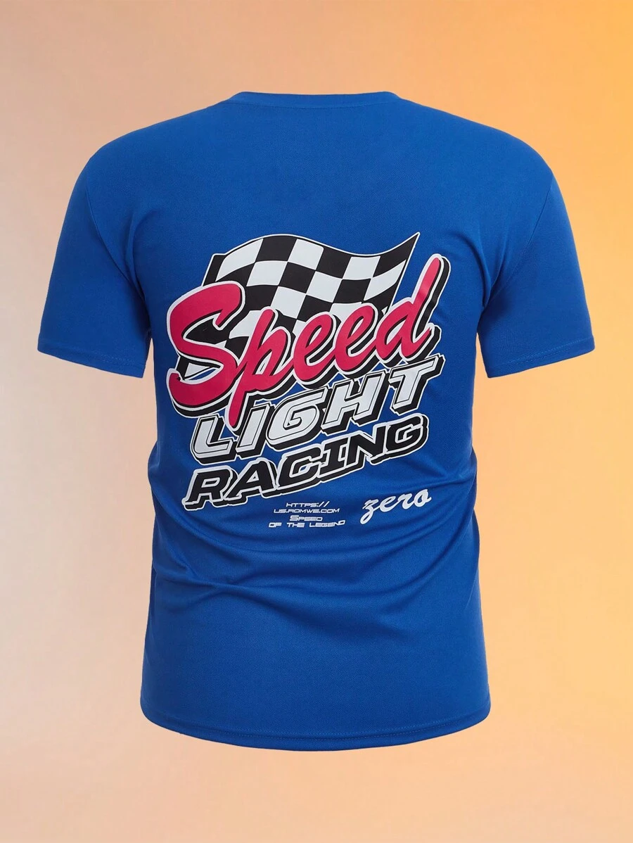 ROMWE MEN Street Life Guys Letter Graphic Tee - Royal Blue - View 1