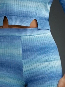 AVEEATION 漸層下擺開叉短款毛衣和針織短褲 - 彩色 - 查看 4