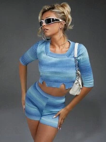 AVEEATION 漸層下擺開叉短款毛衣和針織短褲 - 彩色 - 查看 7