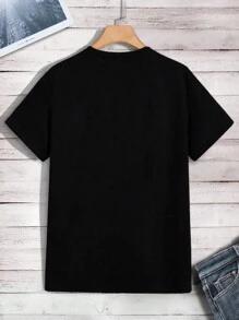 RueChic 100%Cotton Men's Round Neck Christmas Printed T-Shirt - Black - View 2