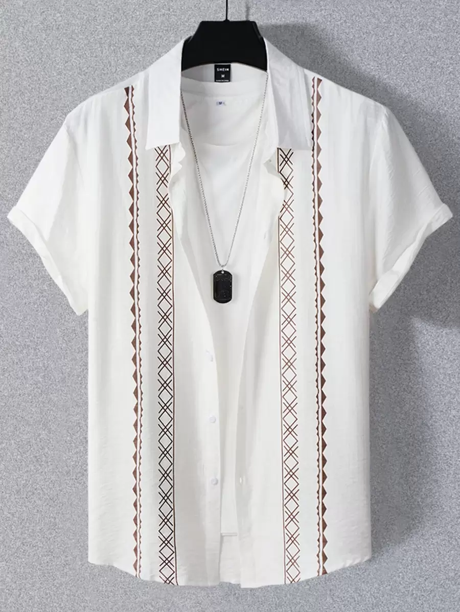 Manfinity RSRT Men Geo Print Shirt Without Tee - White - View 1