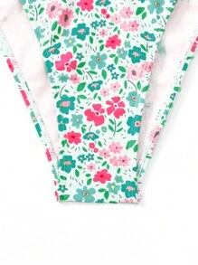 SHEIN Swim Summer Beach Floral Print Halter Tie Side Bikini Set - White - View 5