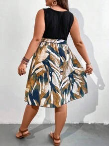 SHEIN LUNE 大碼筆刷圖案繫腰帶連衣裙 - 彩色 - 查看 2