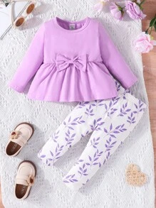 Baby Girls' Cute Bow Knot Long Sleeve 2Pcs Outfit Set For Autumn - Multicolor - View 1