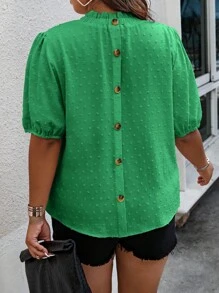 SHEIN LUNE Hơn Chấm Swiss Nút Quay lại Ống tay áo Áo sơ mi - màu xanh lá - Xem 1