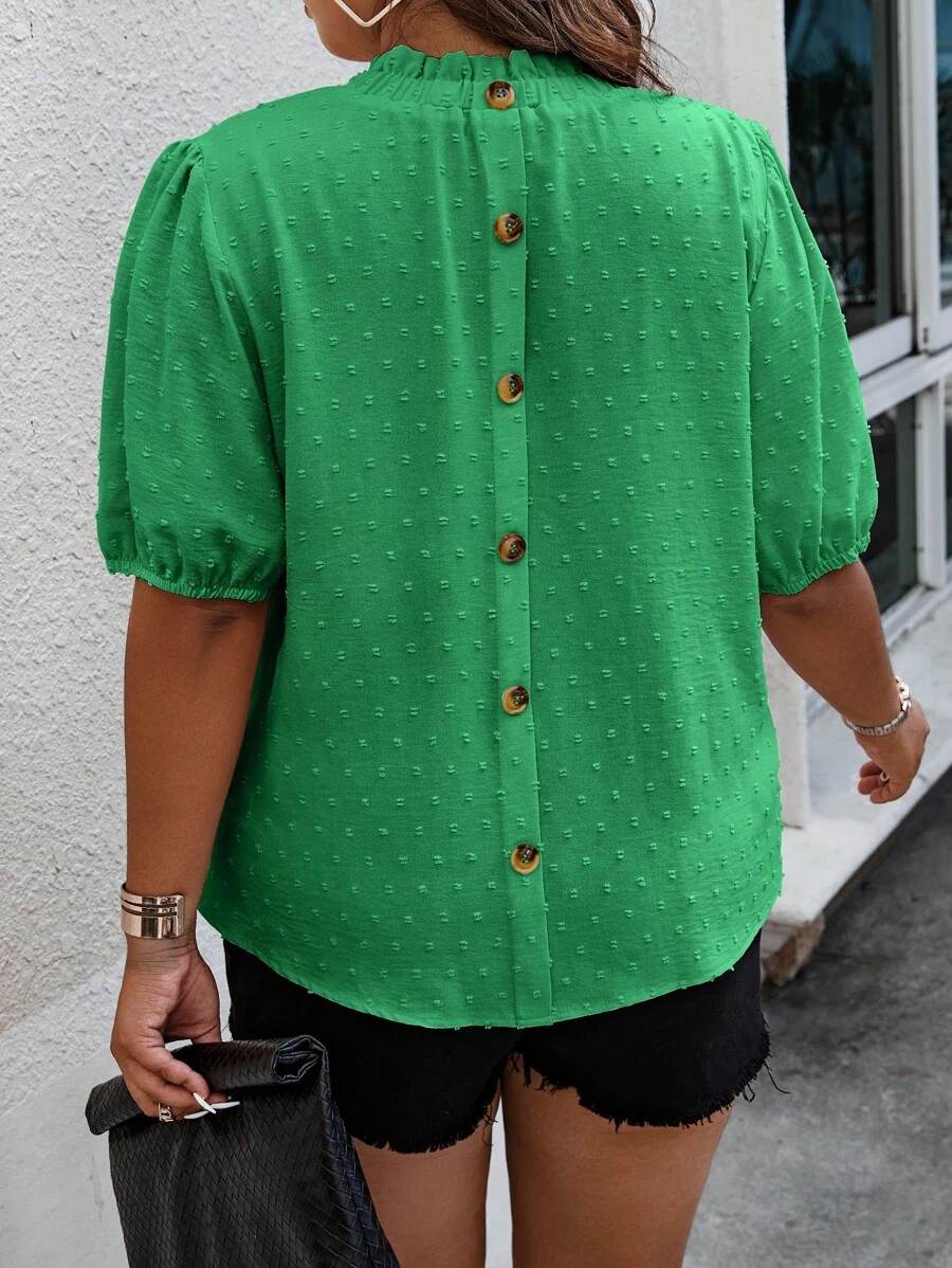 SHEIN LUNE Hơn Chấm Swiss Nút Quay lại Ống tay áo Áo sơ mi - màu xanh lá - Xem 1