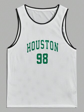 Manfinity RebelGame 男士字母圖案拼接邊網紗背心上衣