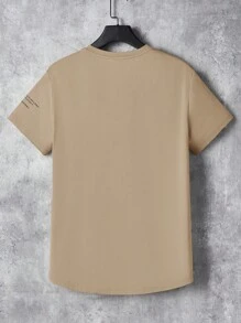 Manfinity VCAY Áo thun nam họa tiết vá hình khẩu hiệu, mùa hè - Màu Khaki - Xem 2