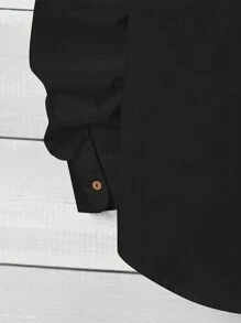 GENTILAND Nam Áo sơ mi Bông Chất rắn Nút Lên - màu đen - Xem 3