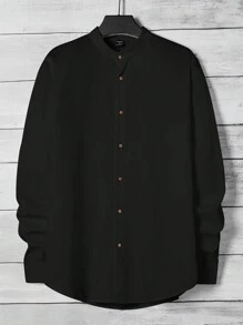 GENTILAND Nam Áo sơ mi Bông Chất rắn Nút Lên - màu đen - Xem 5