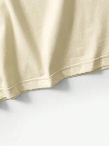 ROMWE MEN Academia Hombres Camiseta de hombros caídos mano con estampado de slogan - Caqui - Ver 4