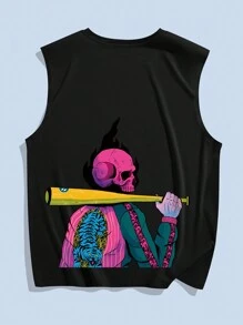 galactixy ROMWE MEN Guys Skull Graphic Tank Top - Black - View 1