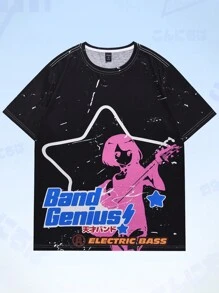 ROMWE MEN Anime Áo thun & Áo lót Nam Con số Lá thư Đường phố - màu đen - Xem 1