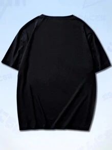 ROMWE MEN Anime 男士字母人物圖案T恤 - 黑色 - 查看 2