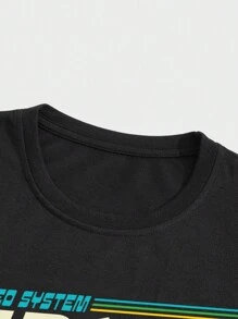 ROMWE MEN Anime 男士字母人物圖案T恤 - 黑色 - 查看 4