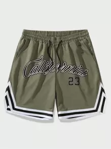 ROMWE MEN Prep Quần short thắt lưng có dây rút cho nam đồ họa tương phản, đi học - xanh quân đội - Xem 1