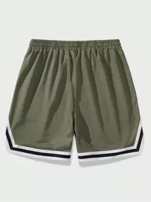ROMWE MEN Prep Quần short thắt lưng có dây rút cho nam đồ họa tương phản, đi học - xanh quân đội - Xem 2