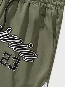 ROMWE MEN Prep Quần short thắt lưng có dây rút cho nam đồ họa tương phản, đi học - xanh quân đội - Xem 3