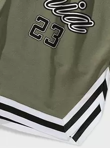 ROMWE MEN Prep Quần short thắt lưng có dây rút cho nam đồ họa tương phản, đi học - xanh quân đội - Xem 4