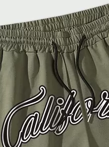 ROMWE MEN Prep Quần short thắt lưng có dây rút cho nam đồ họa tương phản, đi học - xanh quân đội - Xem 6