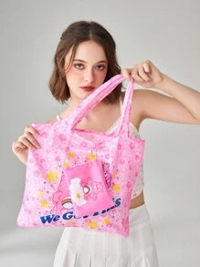 ROMWE X Care Bears 小購物袋帶零錢包可愛標語卡通圖案粉色 - 粉色 - 查看 2