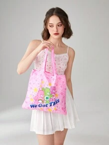 ROMWE X Care Bears 小購物袋帶零錢包可愛標語卡通圖案粉色 - 粉色 - 查看 4