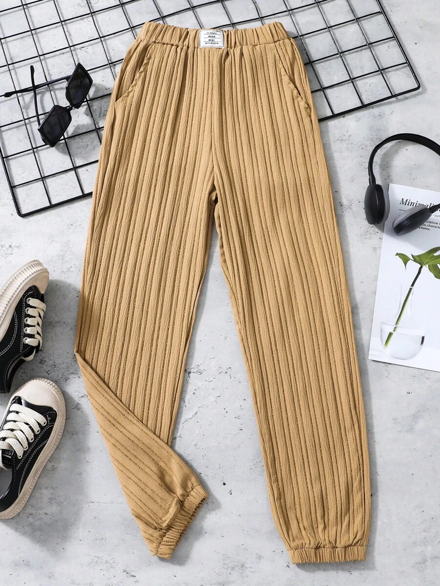 SHEIN Quần Trai Đắp vá màu trơn Giải trí - Lạc đà - Xem 1