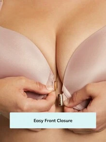 LUVLETTE Dream Curve Support + Front-Close Satin Push Up T-Shirt Bra - Pink - View 3