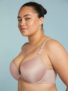 LUVLETTE Dream Curve Support + Front-Close Satin Push Up T-Shirt Bra - Pink - View 9