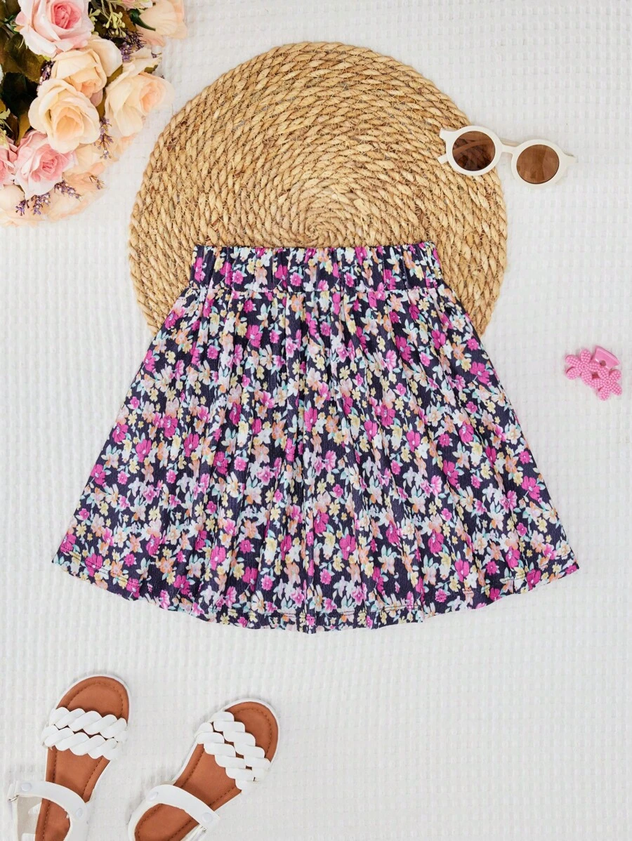 女孩印花百褶半身裙 - 彩色 - 查看 1