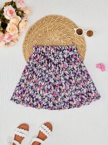女孩印花百褶半身裙 - 彩色 - 查看 2