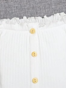 SHEIN Tops con gái lớn viền lá sen Gân đan Nút phía trước Xù nhỏ màu trơn Giải trí - trắng - Xem 4