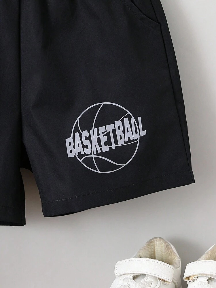 SHEIN Toddler Boys Reflective Letter Graphic Track Shorts - Black - View 4