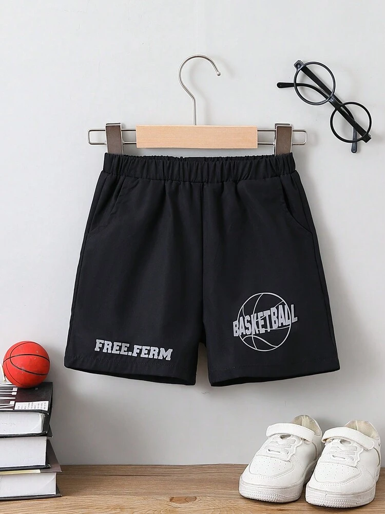 SHEIN Toddler Boys Reflective Letter Graphic Track Shorts - Black - View 6