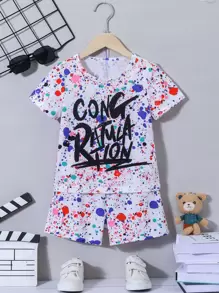 SHEIN Bộ thời trang bé trai Lá thư Giải trí - Nhiều màu - Xem 1