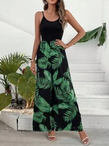 SHEIN LUNE Mono de tirantes con estampado tropical - Multicolor - Ver 1