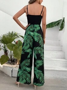 SHEIN LUNE Mono de tirantes con estampado tropical - Multicolor - Ver 2