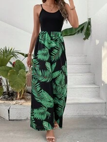 SHEIN LUNE Mono de tirantes con estampado tropical - Multicolor - Ver 3