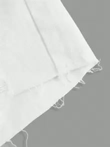 SHEIN 青少年女孩破洞毛邊緣牛仔短褲 - 白色 - 查看 3