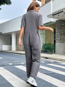 SHEIN Coolane Chất rắn Túi nghiêng Áo liền quần - Màu xám đen - Xem 2