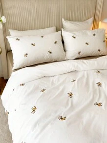 Bộ 3 vỏ chăn thêu hoa và cây với 1 vỏ chăn và 2 vỏ gối, Bộ chăn ga gối dệt gia đình hiện đại - trắng - Xem 1