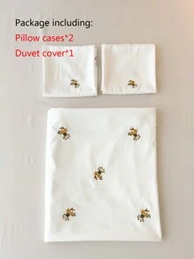 Bộ 3 vỏ chăn thêu hoa và cây với 1 vỏ chăn và 2 vỏ gối, Bộ chăn ga gối dệt gia đình hiện đại - trắng - Xem 3