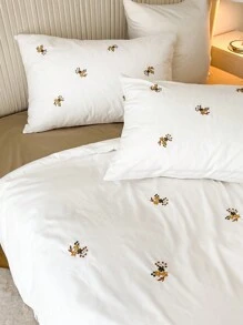 Bộ 3 vỏ chăn thêu hoa và cây với 1 vỏ chăn và 2 vỏ gối, Bộ chăn ga gối dệt gia đình hiện đại - trắng - Xem 4