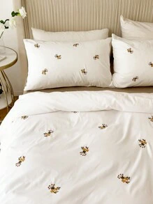 Bộ 3 vỏ chăn thêu hoa và cây với 1 vỏ chăn và 2 vỏ gối, Bộ chăn ga gối dệt gia đình hiện đại - trắng - Xem 5