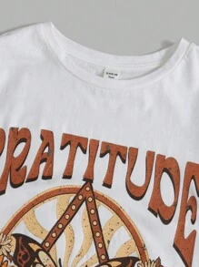 SHEIN 青少年女孩字母與蝴蝶印花T恤 - 白色 - 查看 4