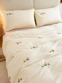 3 Cái/bộ Vật Có Hoa & Thêu Hoa Túi Đựng Chăn Màn Và Vỏ Gối Bộ Nhà Hiện Đại Dệt Bộ Chăn Ga Gối - Màu be - Xem 1