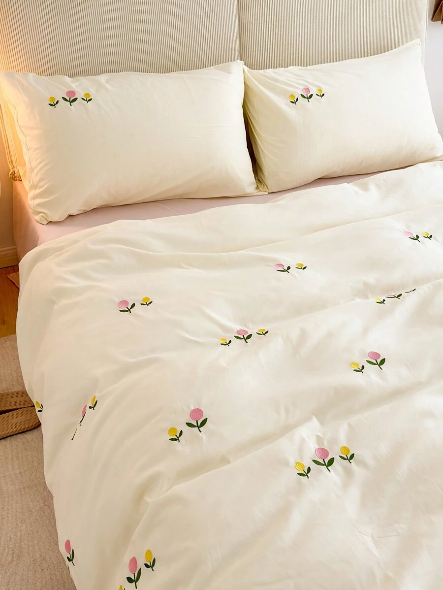 3 Cái/bộ Vật Có Hoa & Thêu Hoa Túi Đựng Chăn Màn Và Vỏ Gối Bộ Nhà Hiện Đại Dệt Bộ Chăn Ga Gối - Màu be - Xem 1